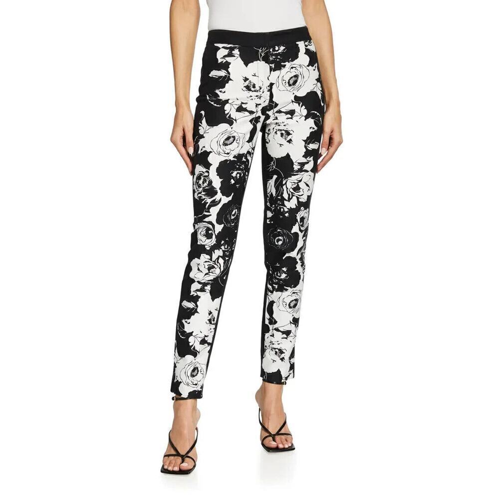 Adam Lippes Black White Floral Cigarette Pants Denim Size US 8